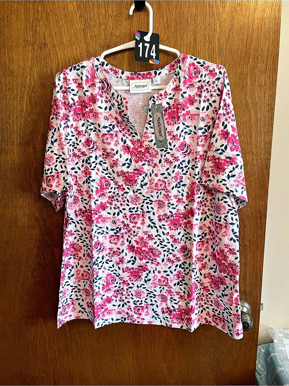 National Floral Blouse in Pink & White Size Large NWT